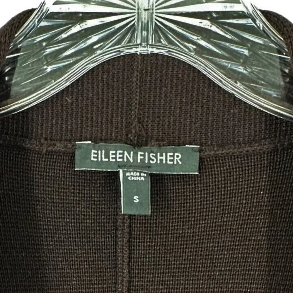 EILEEN FISHER Chocolate Brown Silk/Cotton Interlock Knit Draped Cardigan Small